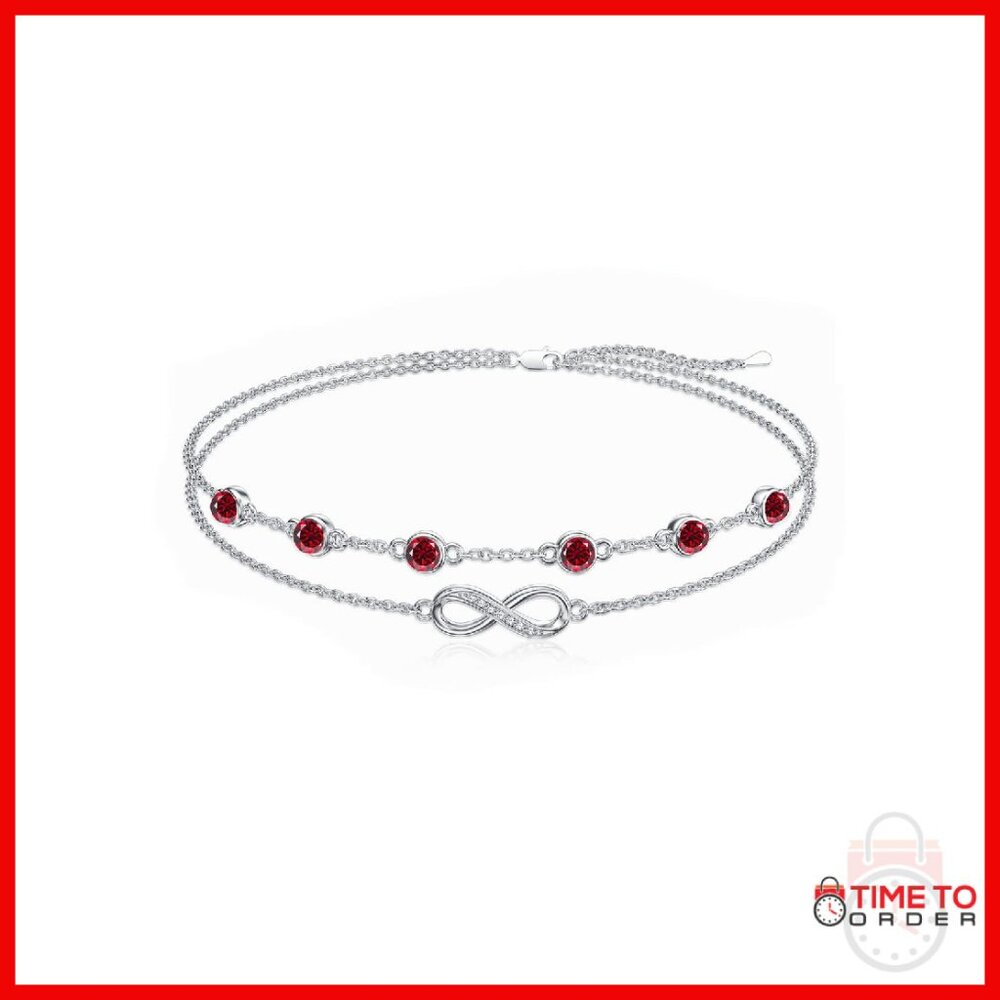925 Sterling Silver Adjustable Link Bracelet With Birthstone Charms